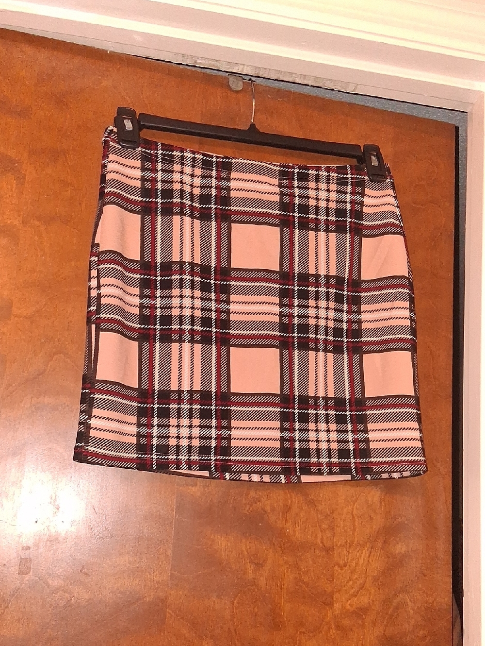 SHEIN Pink Black and White Plaid Mini Skirt